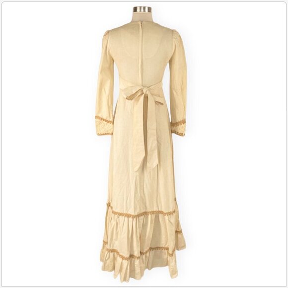 Gunne Sax Jessica Vintage 70s Ivory Natural Poplin Cotton Prairie Maxi Dress 7 - Picture 4 of 7